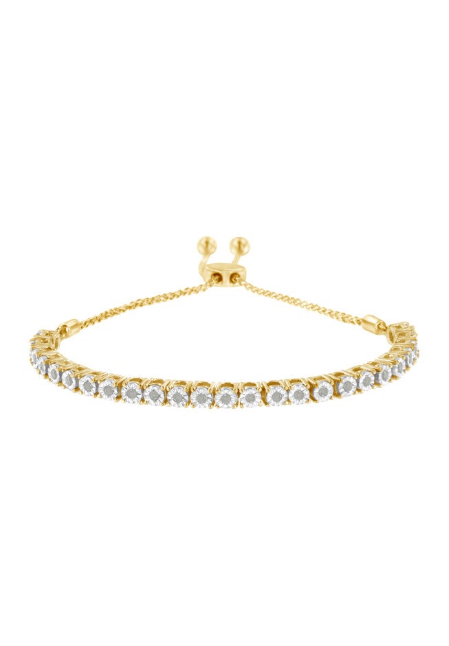 Yellow Gold Over Sterling Silver Miracleset Diamond Adjustable Bolo Tennis Bracelet, YELLOW GOLD, hi-res image number null