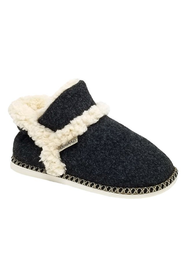 Faux Wool Felted Ankle Boot Slippers, BLACK, hi-res image number null