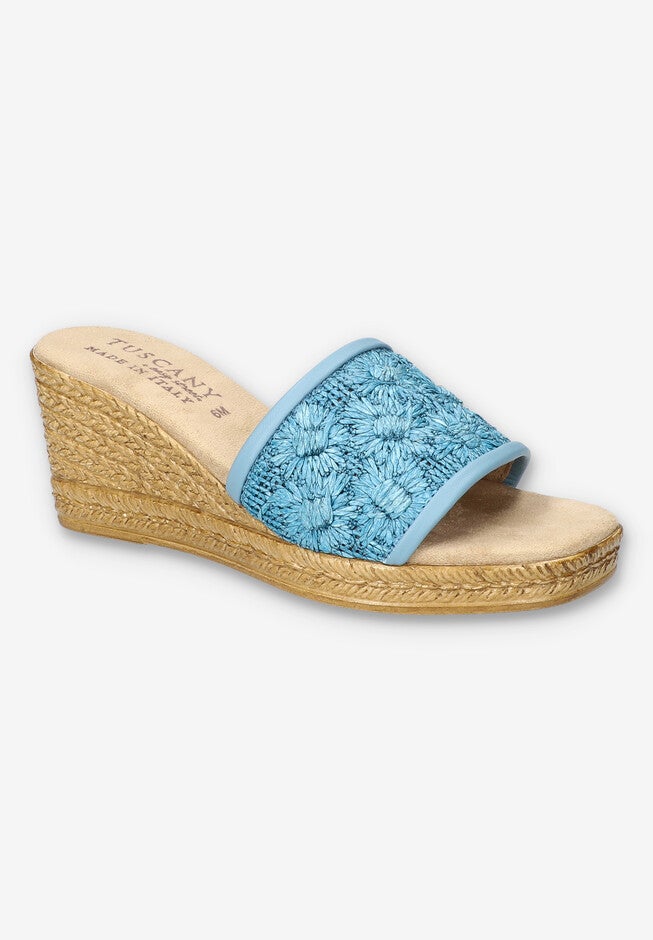 Ricci Wedge Sandal, DENIM RAFFIA FLOWER, hi-res image number 0