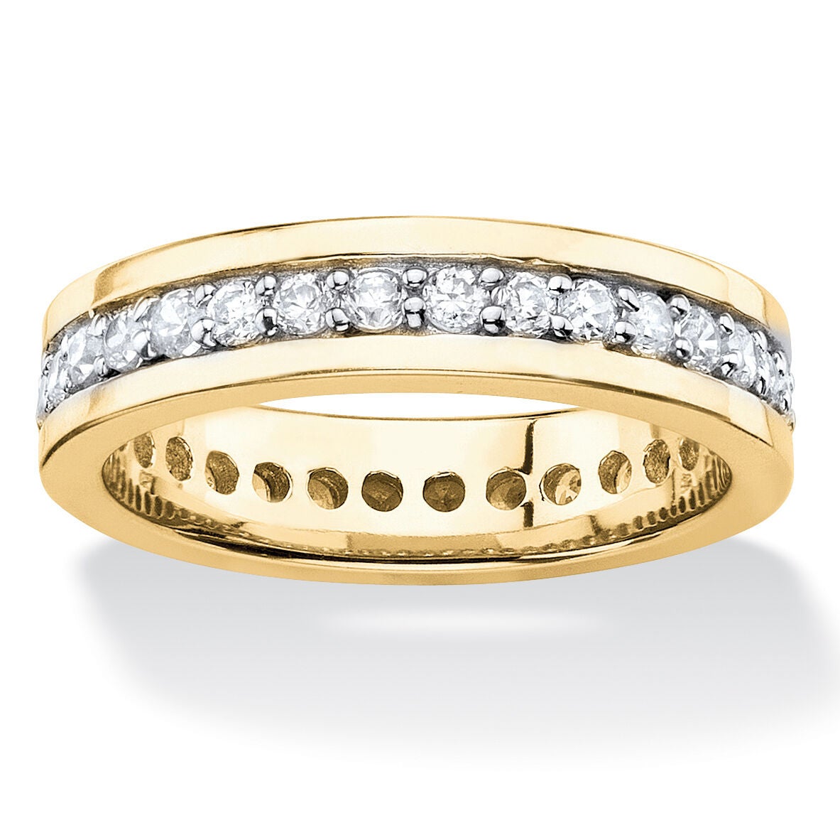 .80 Cttw. Yellow Gold-Plated Round Cubic Zirconia Channel-Set Eternity Band, WHITE, hi-res image number 0