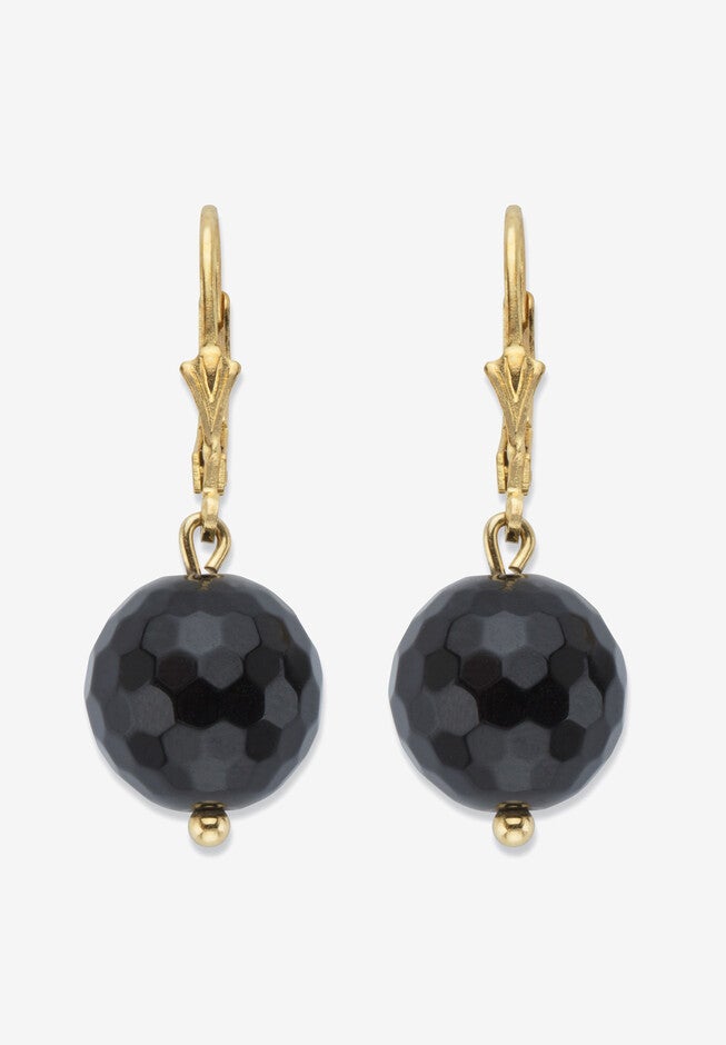 Yellow Gold Over Silver Round Natural Onyx Earrings (32X12Mm) Jewelry, ONYX, hi-res image number null