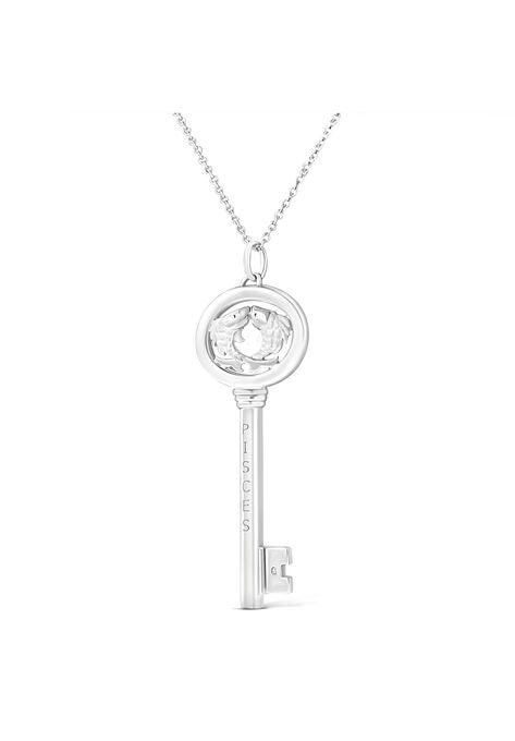 Sterling Silver Diamond Accent Pisces Zodiac Key Pendant Necklace, , alternate image number null