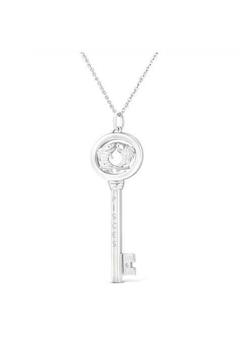 Sterling Silver Diamond Accent Pisces Zodiac Key Pendant Necklace, , alternate image number null