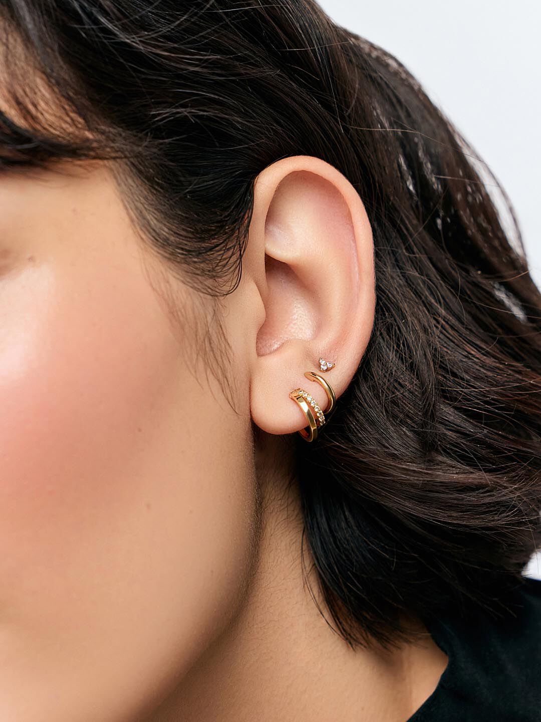 Toda Mini Double Hoop Earrings, GOLD, alternate image number 1