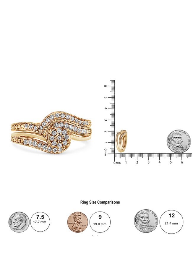 Yellow Gold Plated Silver 1/3Ct Cttw Multi-Diamond Bypass Vintage-Style Bridal Set, , alternate image number null