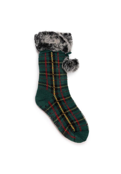 Cuff Cabin Slipper Socks, FOREST CHECK, hi-res image number null