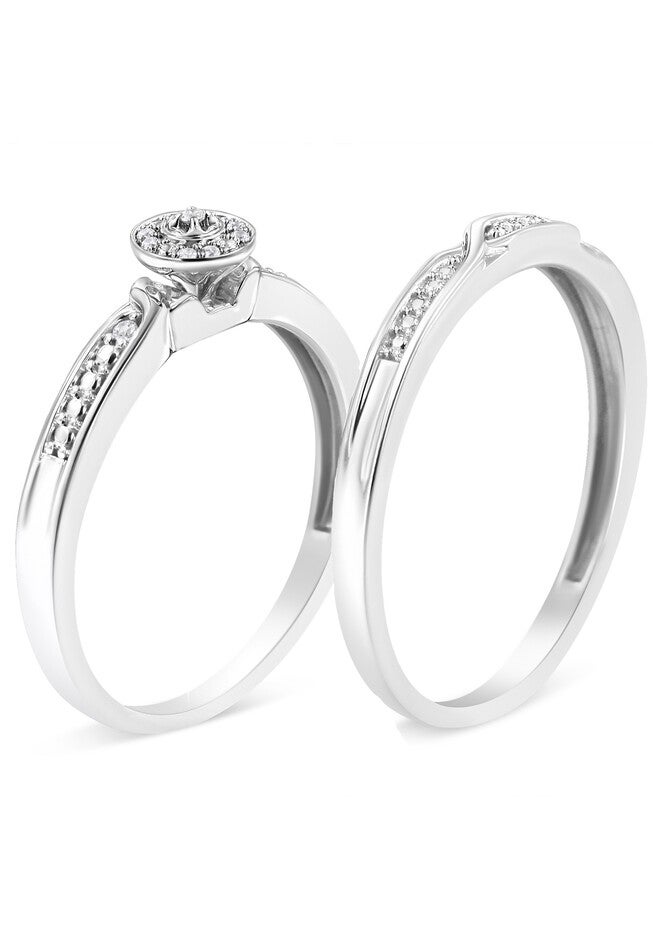 Silver Diamond Accent Frame Twist Shank Bridal Set Ring And Band, , alternate image number null