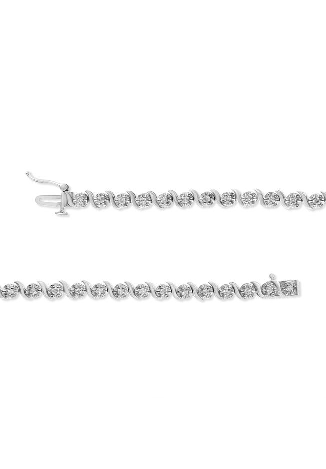 Sterling Silver Diamond Spiral Wave Curvedlink Tennis Bracelet, , alternate image number 2