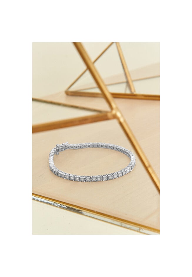 Sterling Silver Miracleset Diamond Round Faceted Bezel Tennis Bracelet 7 inches, , alternate image number null