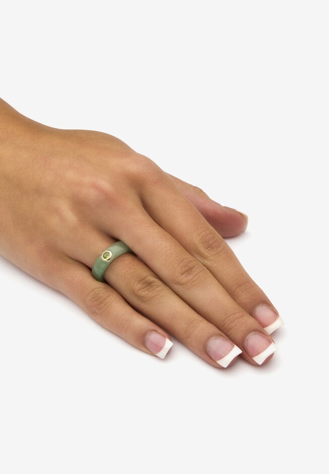 10K Yellow Gold Genuine Peridot And Green Genuine Jade Bezel Set Ring, , alternate image number 2