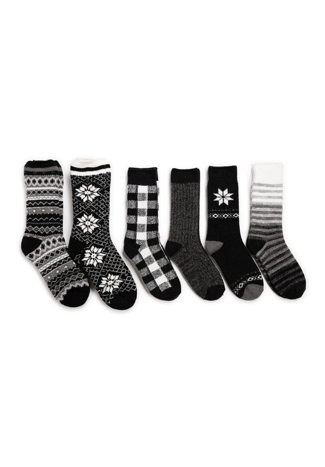 2 Heat Retainer Socks And 4 Microfiber Crew Socks, BLACK, hi-res image number null