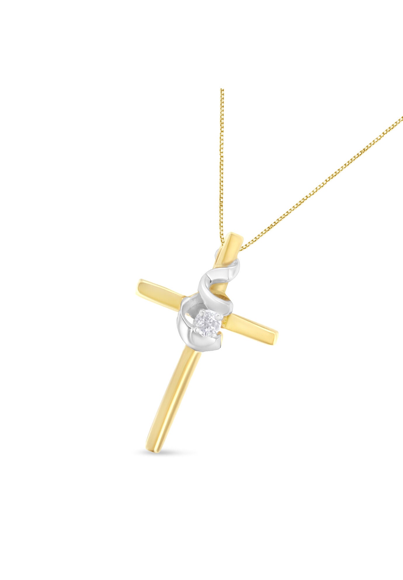Yellow & White Gold Diamondaccented Spiral Cross Pendant Necklace, , alternate image number 2