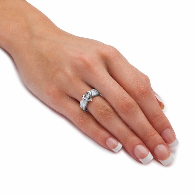 1/10 TCW Diamond Crossover Heart Ring in Platinum-plated Sterling Silver, WHITE, alternate image number null