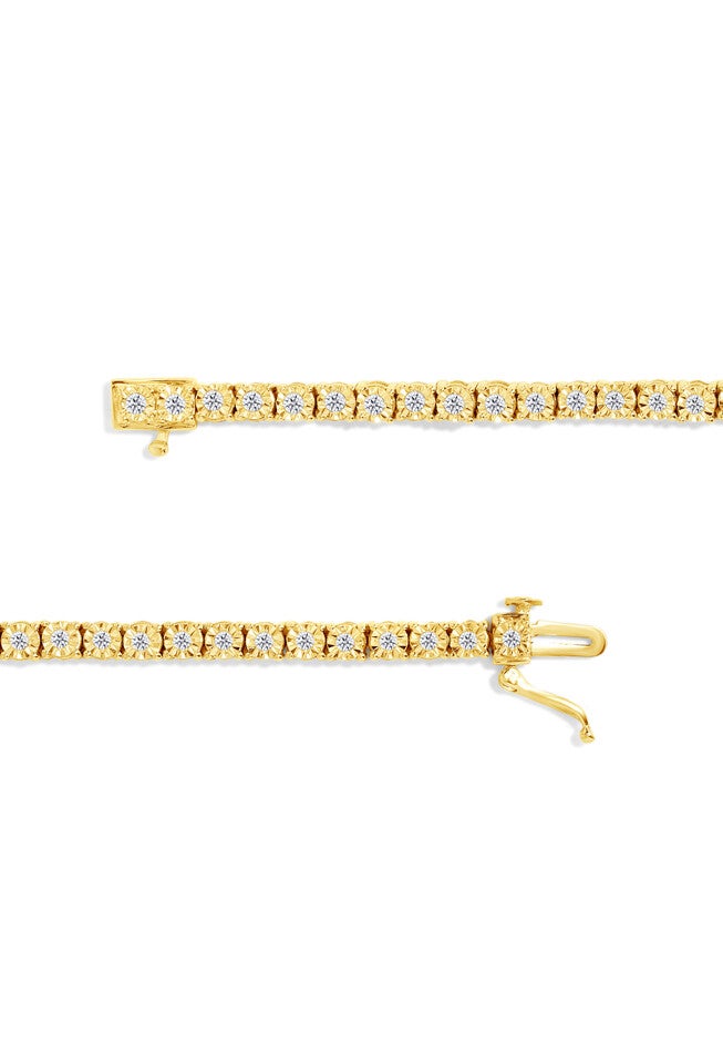 Yellow Gold Plated Sterling Silver Miracleset Diamond Round Faceted Bezel Tennis Bracelet 7 inches, , alternate image number 2