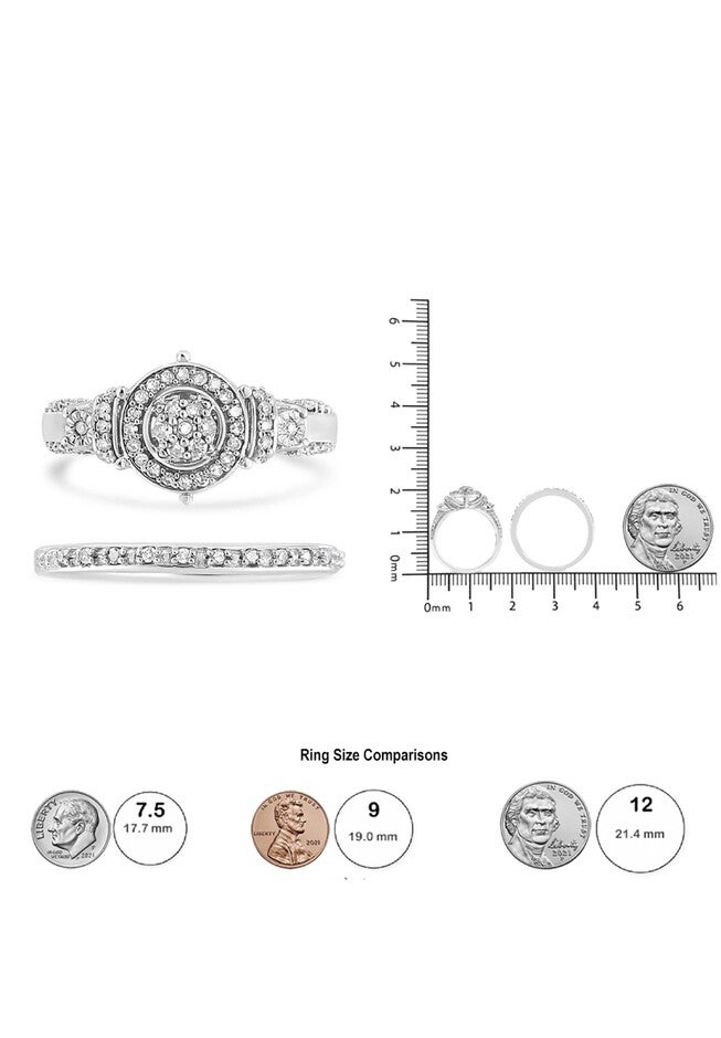 Silver 1/3 Cttw Diamond 7 Stone Cluster And Halo Engagement Set, , alternate image number null