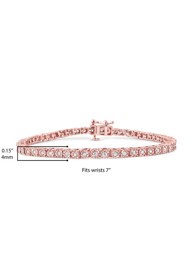 Rose Gold Plated Sterling Silver Miracleset Diamond Round Faceted Bezel Tennis Bracelet 7 inches, , alternate image number 7