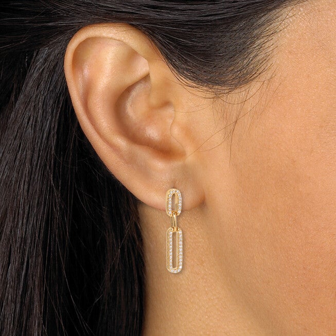.40 TCW Round Cubic Zirconia Yellow Gold-Plated Link Earrings, WHITE, alternate image number null