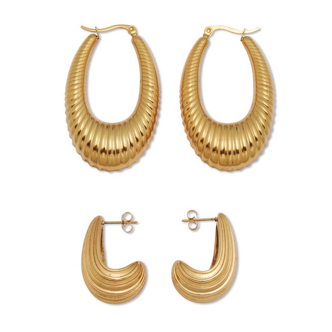 Yellow Gold Ion-Plated Stainless Steel Drop Earrings, 2-Pair Set, GOLD, on-hover image number null