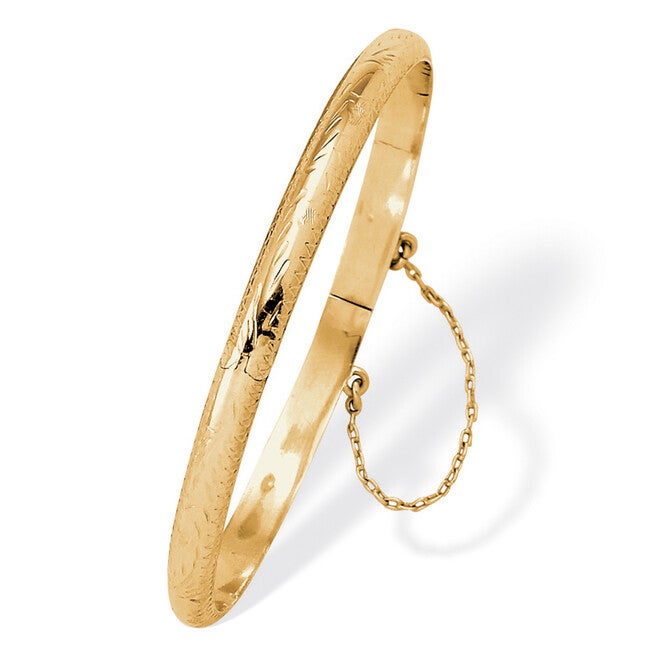 Etched Bangle Bracelet in 18k Yellow Gold Over .925 Sterling Silver 7 inches, GOLD, hi-res image number 0