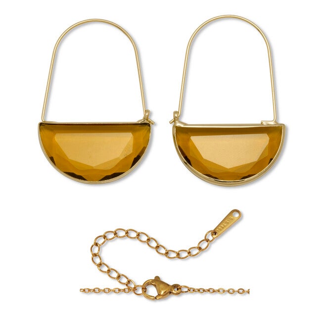 Brown Crystal Half Moon Goldtone Jewelry Set, BROWN, on-hover image number 1