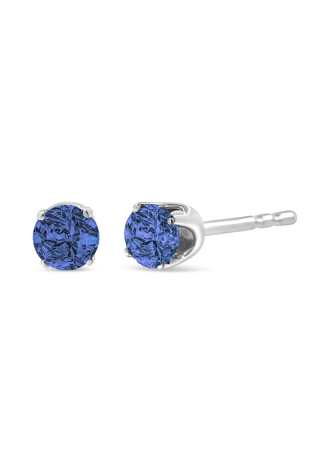 Sterling Silver Round Brilliantcut Blue Diamond Classic 4Prong Stud Earrings, BLUE, hi-res image number null