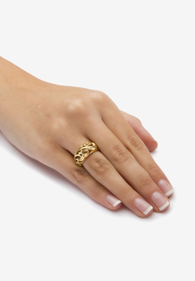 Yellow Gold-Plated Sterling Silver Swirling Cutout Dome Ring Jewelry, , alternate image number 2