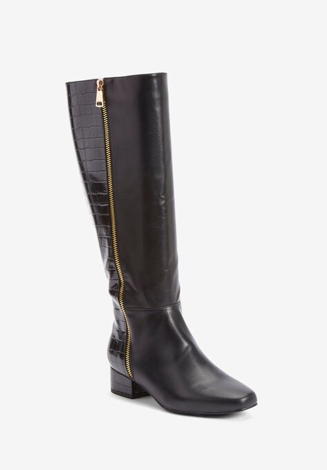 The Emerald Wide Calf Boot By Comfortview, BLACK CROCO, hi-res image number null