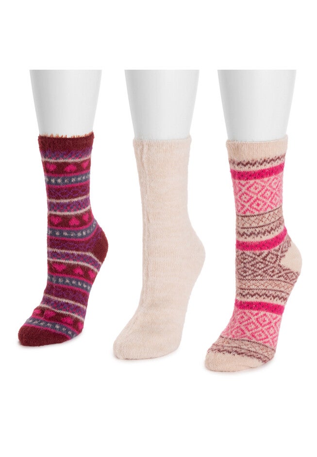 Pair Pack Fuzzy Crew Fall Socks, , on-hover image number 1