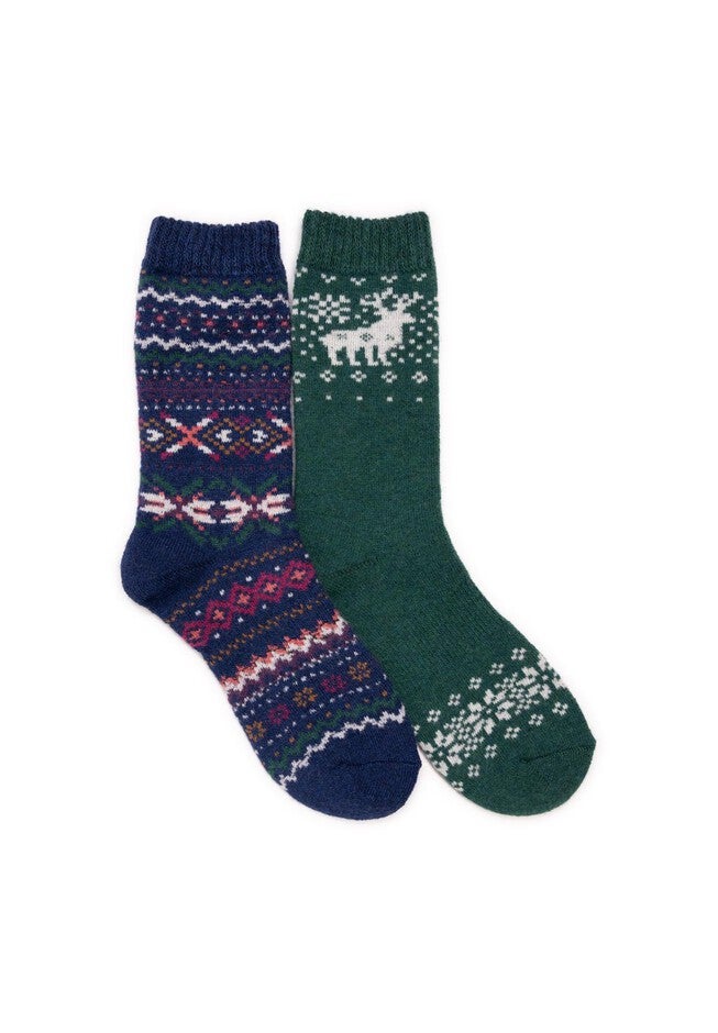 2 Pack Wool Socks, MULTI BLUE GREEN, hi-res image number null