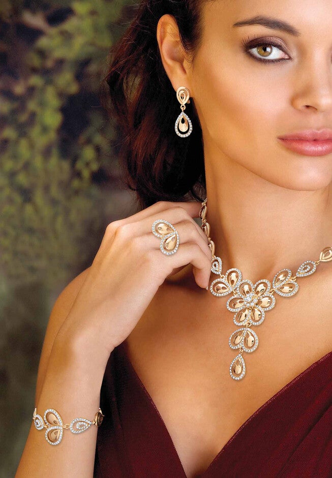 Goldtone Crystal Teardrop Halo Jewelry Set, , alternate image number 2