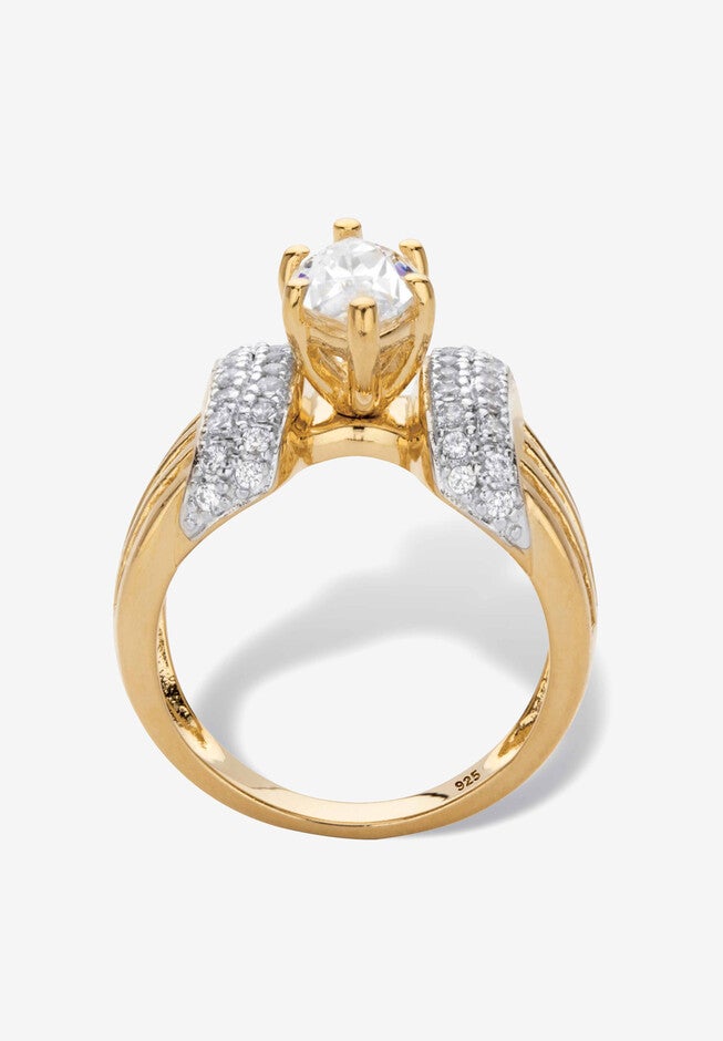 Gold over Sterling Silver Marquise Cut Engagement Ring, , on-hover image number 1