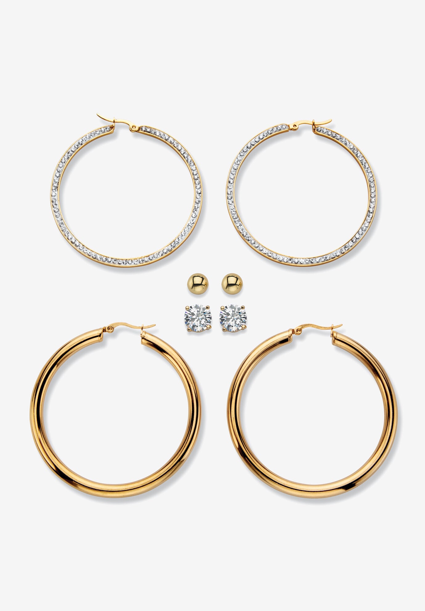 Yellow Gold Ion Plated Stainless & Goldtone Earrings (4 Cttw) (56Mm,60Mm), , on-hover image number 1