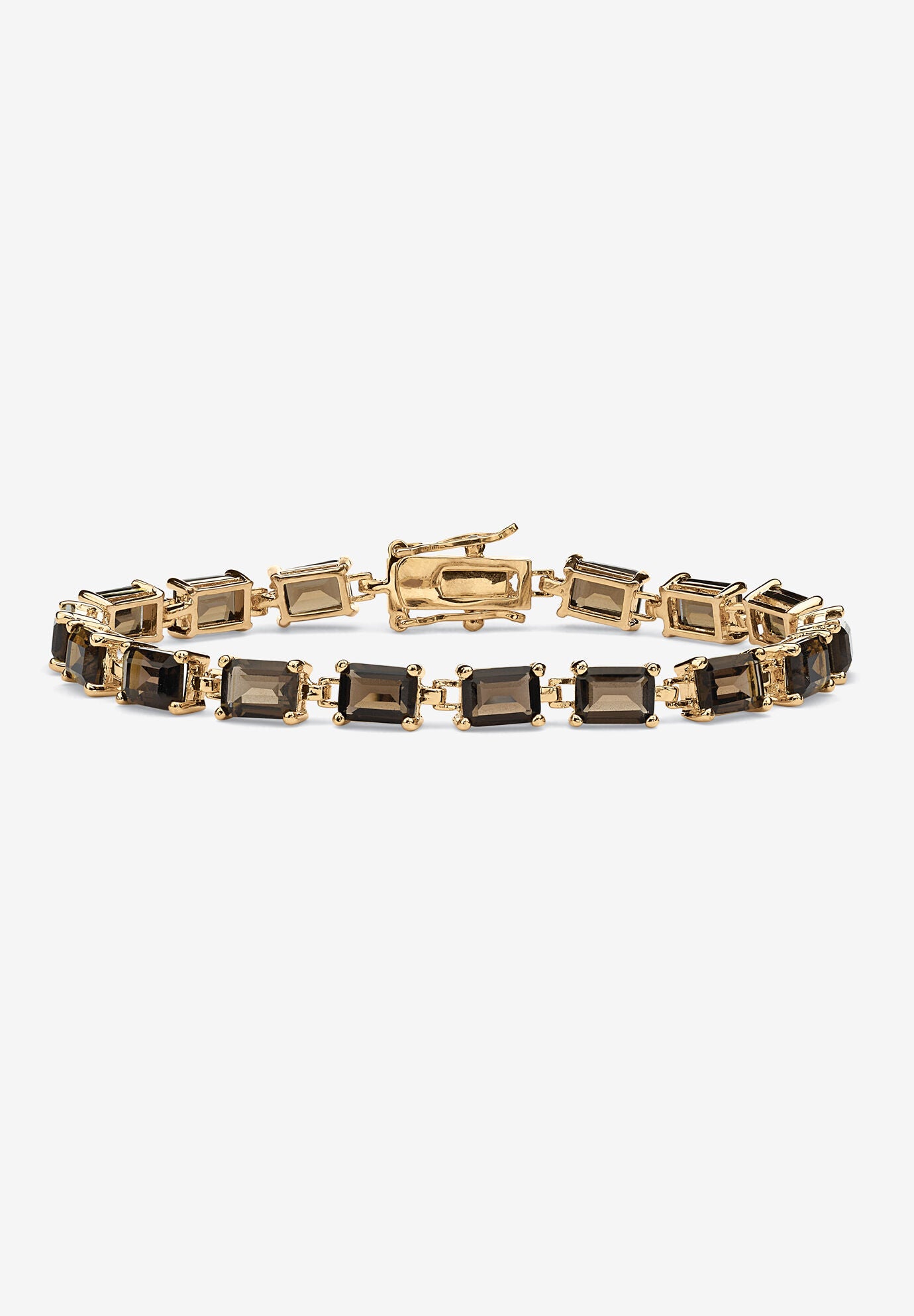 Gold-Plated Tennis Bracelet (5.5Mm), Emerald Cut Smoky Quartz, 7.25 inches, GOLD, hi-res image number 0
