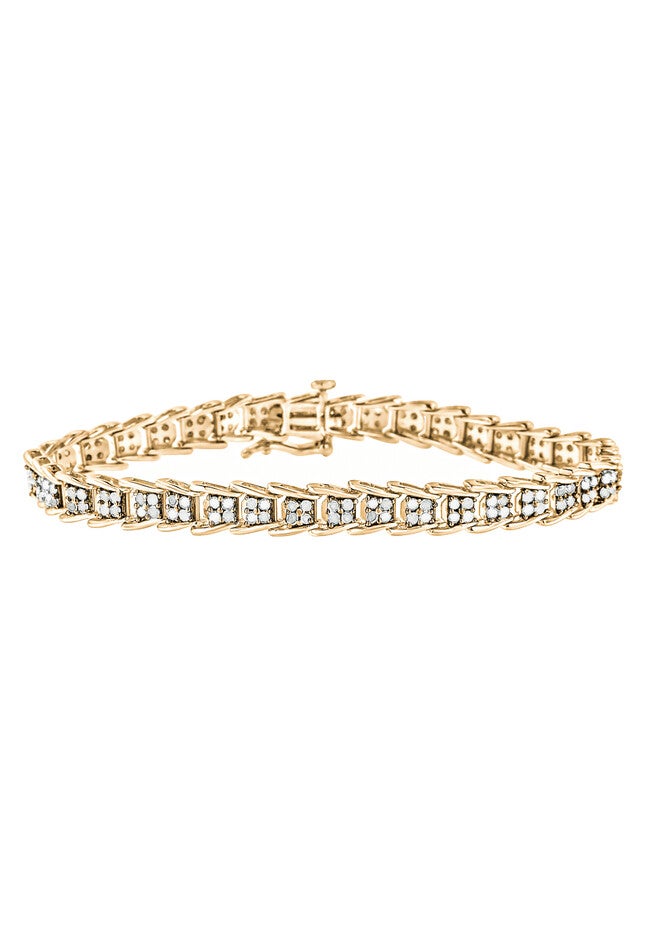 Yellow Gold Over Sterling Silver Diamond Chevron Link Tennis Bracelet, YELLOW GOLD, hi-res image number null