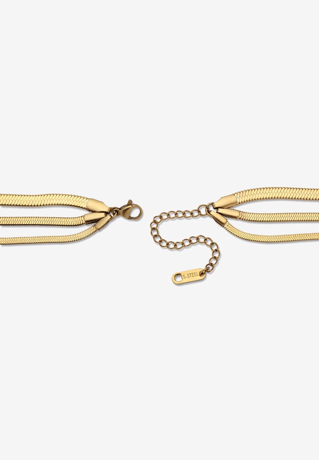 Gold Ion-Plated Stainless Steel Multistrand Herringbone Necklace 15-17.5 Inch, , on-hover image number null