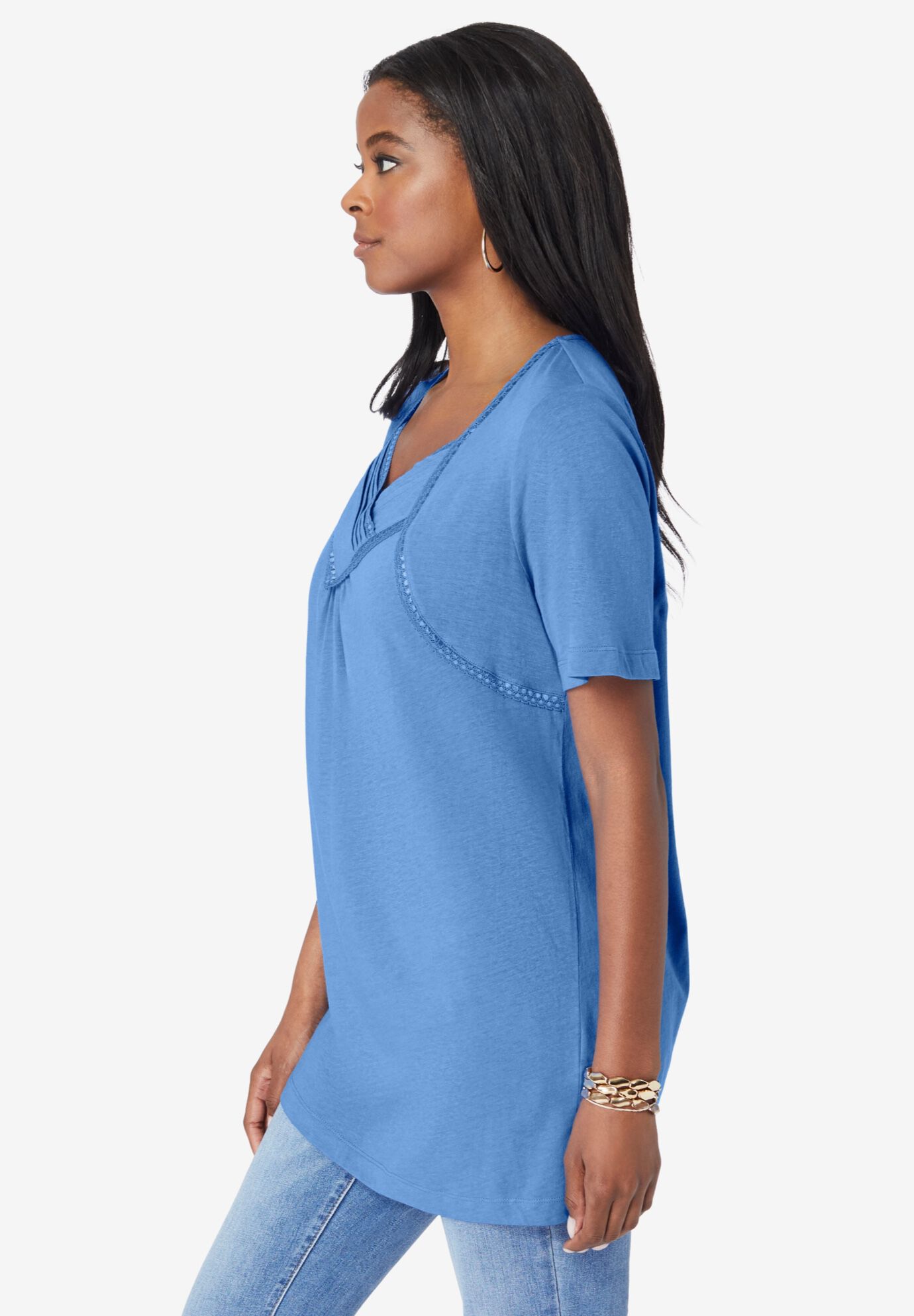 Pleated V-Neck Tee, , alternate image number 2