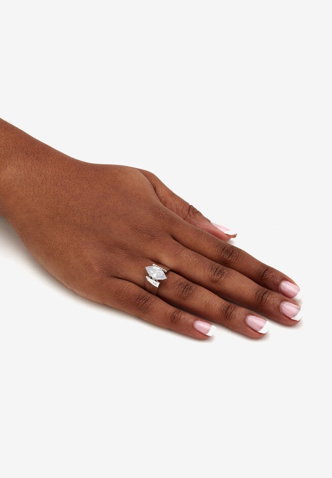 Sterling Silver Cubic Zirconia Wide Band Solitaire Engagement Ring, , alternate image number null