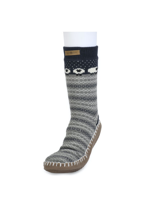 Cuffed Pattern Slipper Sock, GREY NAVY SHEEP, hi-res image number null