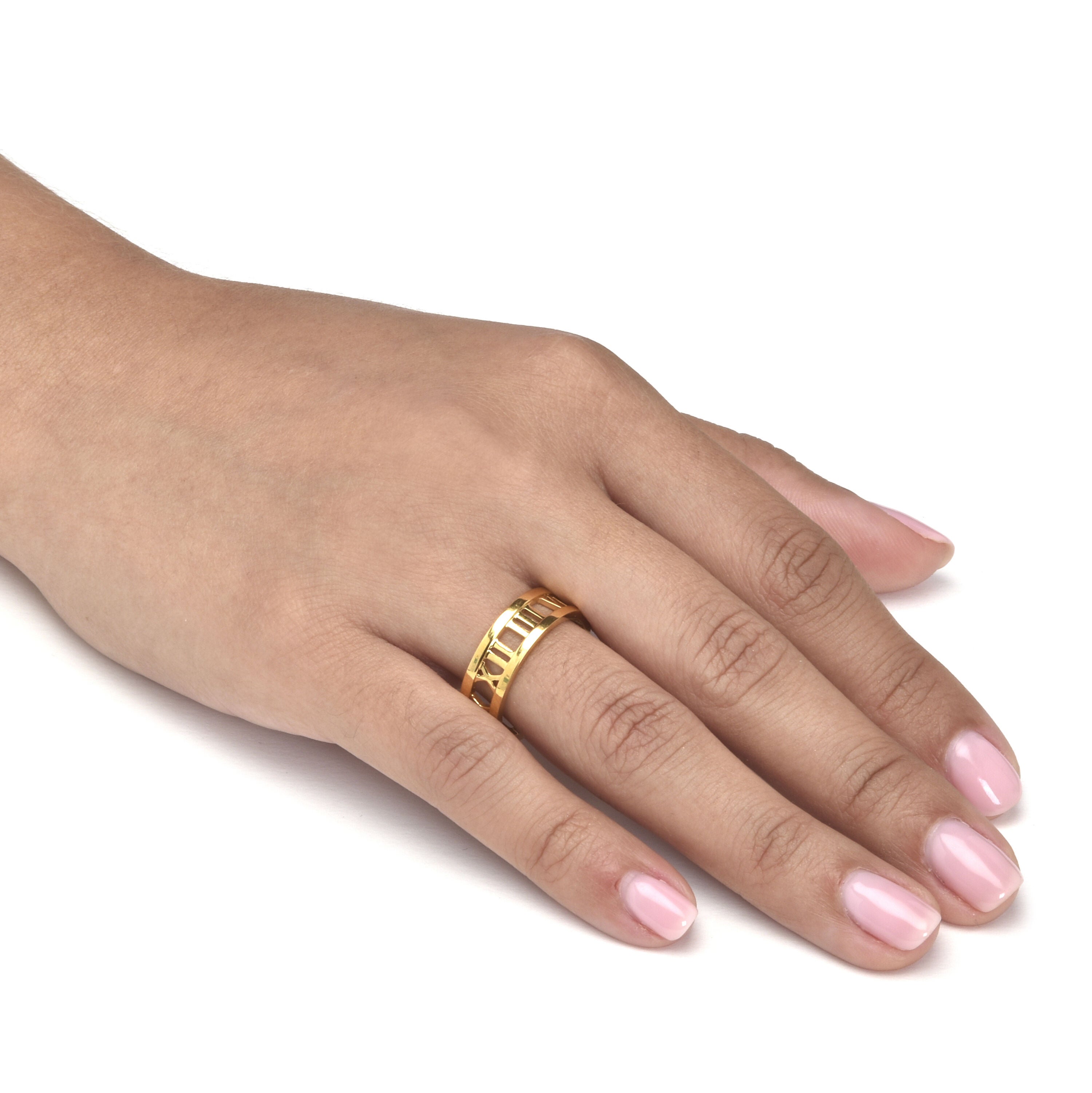 Roman Numeral Gold Ion-Plated Stainless Steel Ring, YELLOW, alternate image number 2