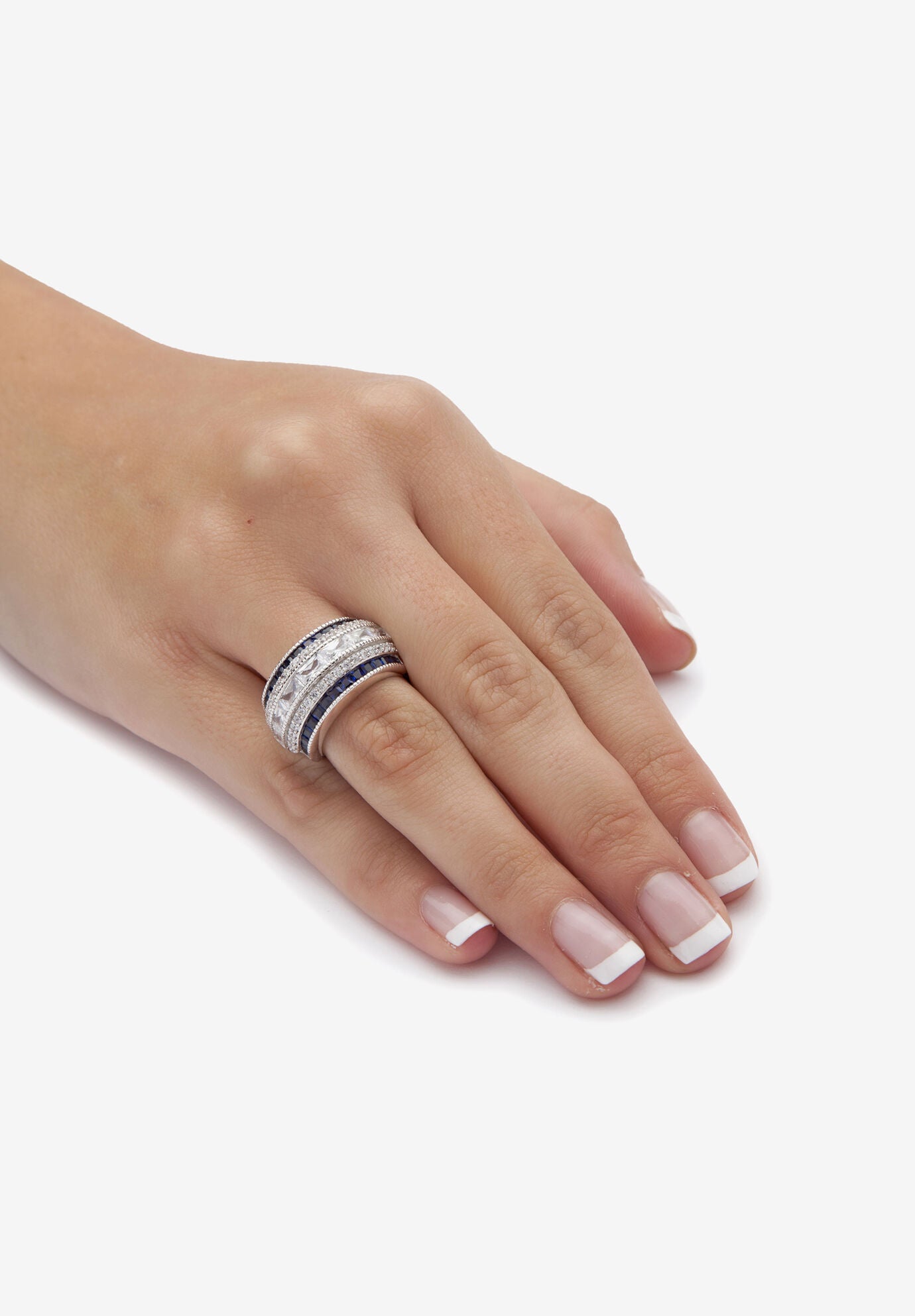 6.48 Cttw. Cubic Zirconia And Simulated Blue Sapphire Platinum-Plated Sterling Silver Ring, , alternate image number 2