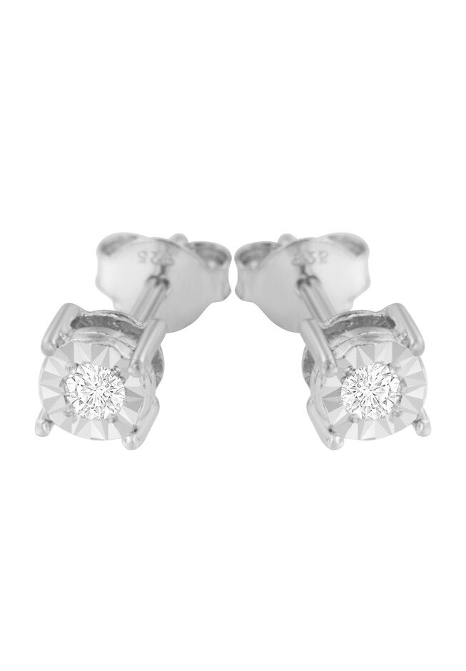 Sterling Silver Round Brilliantcut Diamond Miracleset Stud Earrings, , alternate image number 3