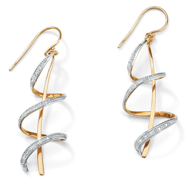 Diamond Accent 18k Yellow Gold-plated Sterling Silver Ribbon Drop Earrings, WHITE, hi-res image number null