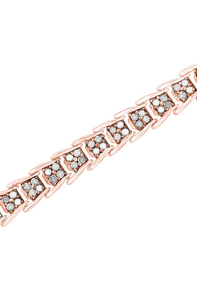 Rose Gold Plated Sterling Silver Diamond Chevron Link Tennis Bracelet, , on-hover image number null