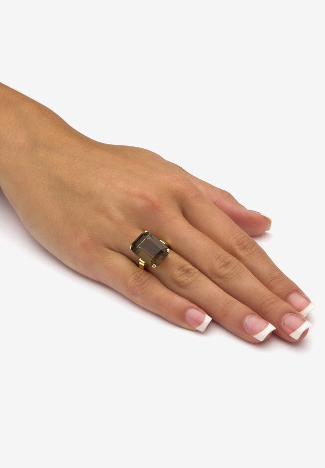 Yellow Gold-Plated Genuine Smoky Quartz Ring, , alternate image number null