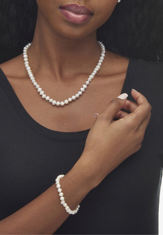 3 Piece Cultured Freshwater Pearl Necklace Bracelet and Earrings Set .925 Silver, , alternate image number null