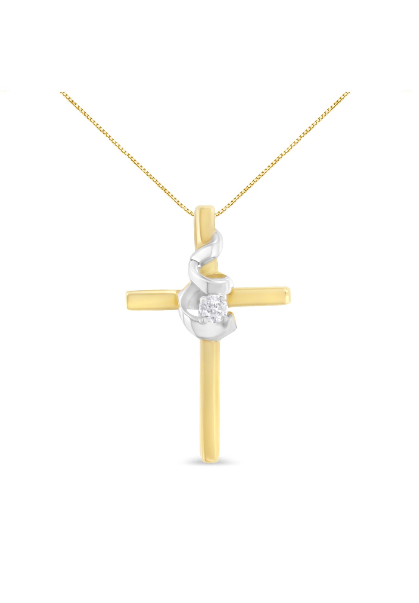 Yellow & White Gold Diamondaccented Spiral Cross Pendant Necklace, GOLD SILVER, hi-res image number 0