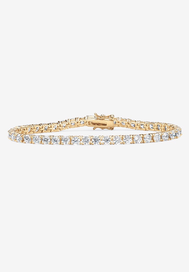 10.75 Tcw Round Cubic Zirconia Yellow Gold-Plated Tennis Bracelet 7.5", WHITE, hi-res image number null
