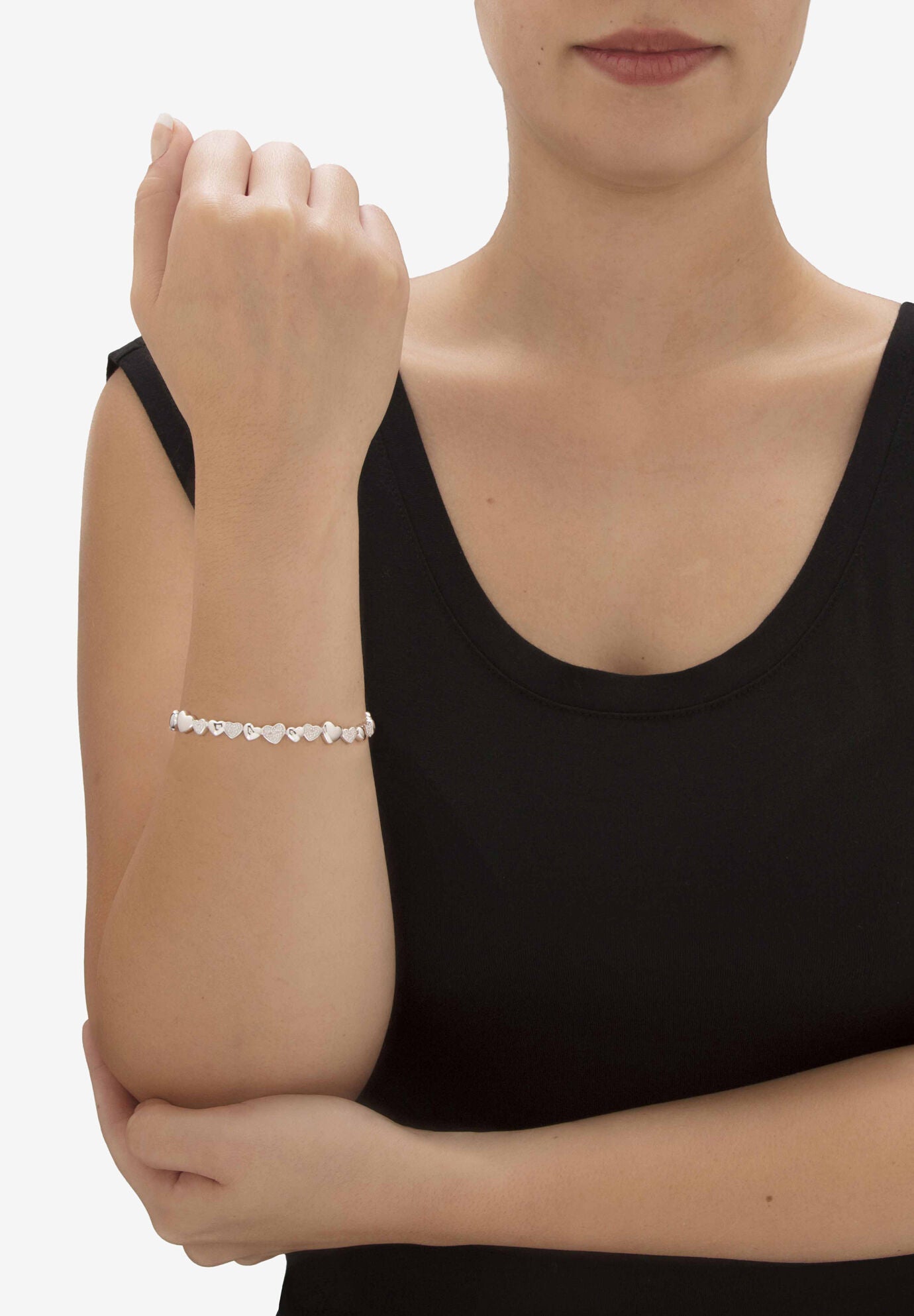 1/10 Cttw. Diamond Platinum Over Sterling Silver Heart-Link Bracelet 8 inches, , alternate image number 2