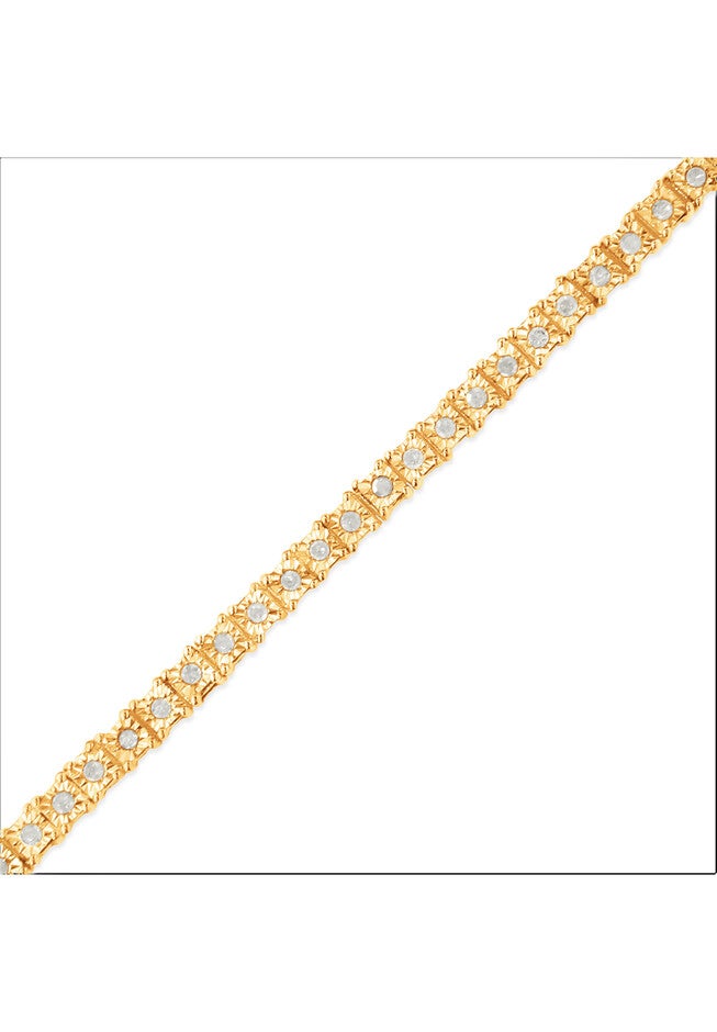 Yellow Gold Over Sterling Silver Diamond Square Frame Miracleset Tennis Bracelet 7 inches, , alternate image number null