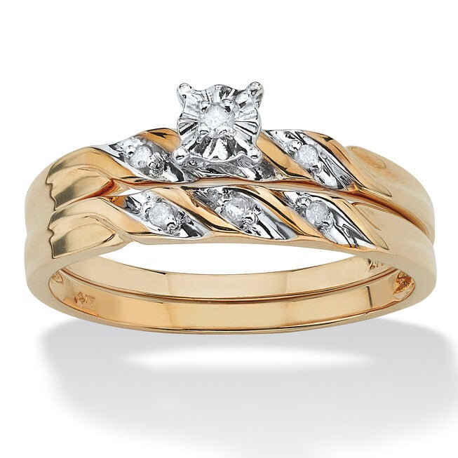 Round Diamond Accent 2-Piece Bridal Set in 10k Yellow Gold, WHITE, hi-res image number null